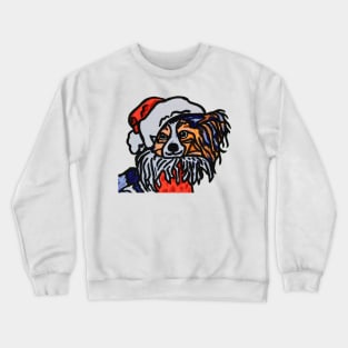 Papillon Dog Santa over Red Crewneck Sweatshirt